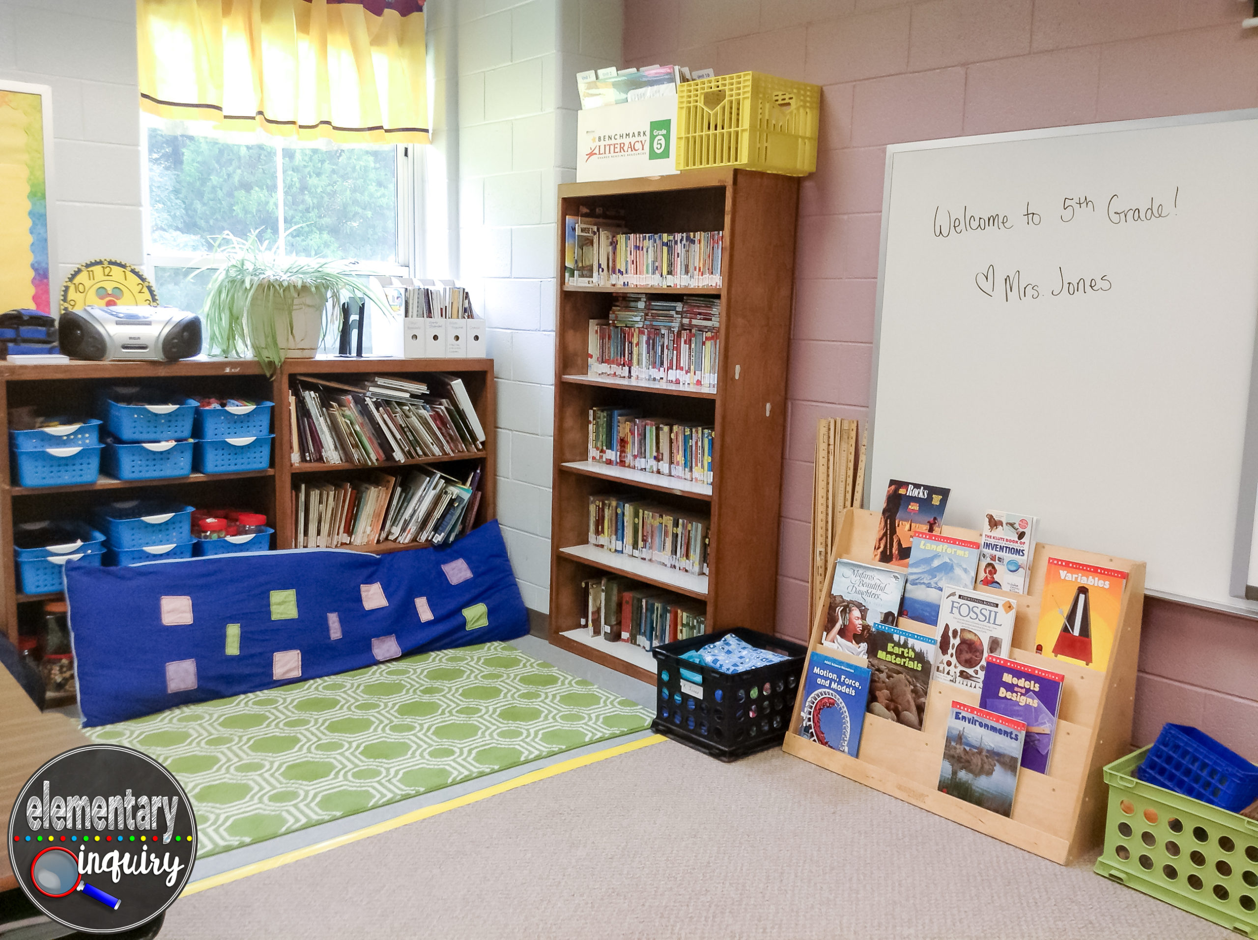 reading nook in upper elementary classroom